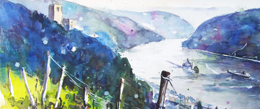 Lockere Flusslandschaften in Aquarell